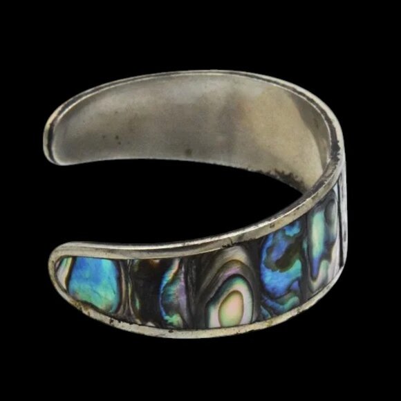 Vintage Flower Abalone MOP Silver Tone Bracelet Hencho En Mexico - Picture 3 of 6